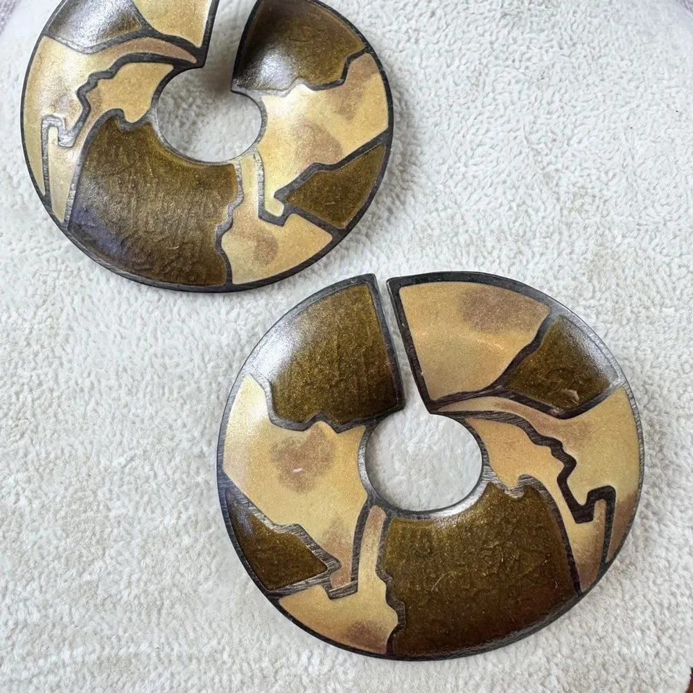 Abstract Gold and Brown Post Earrings